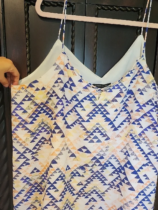 Banana Republic Blue and White Geometric Print Cami with Yellow Accents - Picture 2 of 5